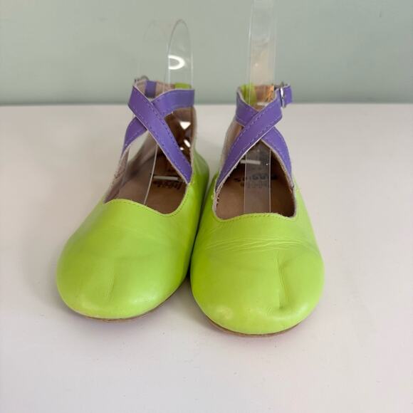 Little Piggies Ballet Flat Kids 4-5Y Green Purple Ankle Buckle Strap Dress Shoes - Picture 4 of 13